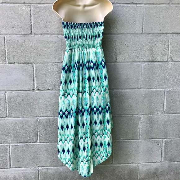 ENVY ME S Aqua Blue Green High Low Boho strapless summer dress Size Small - Picture 3 of 15